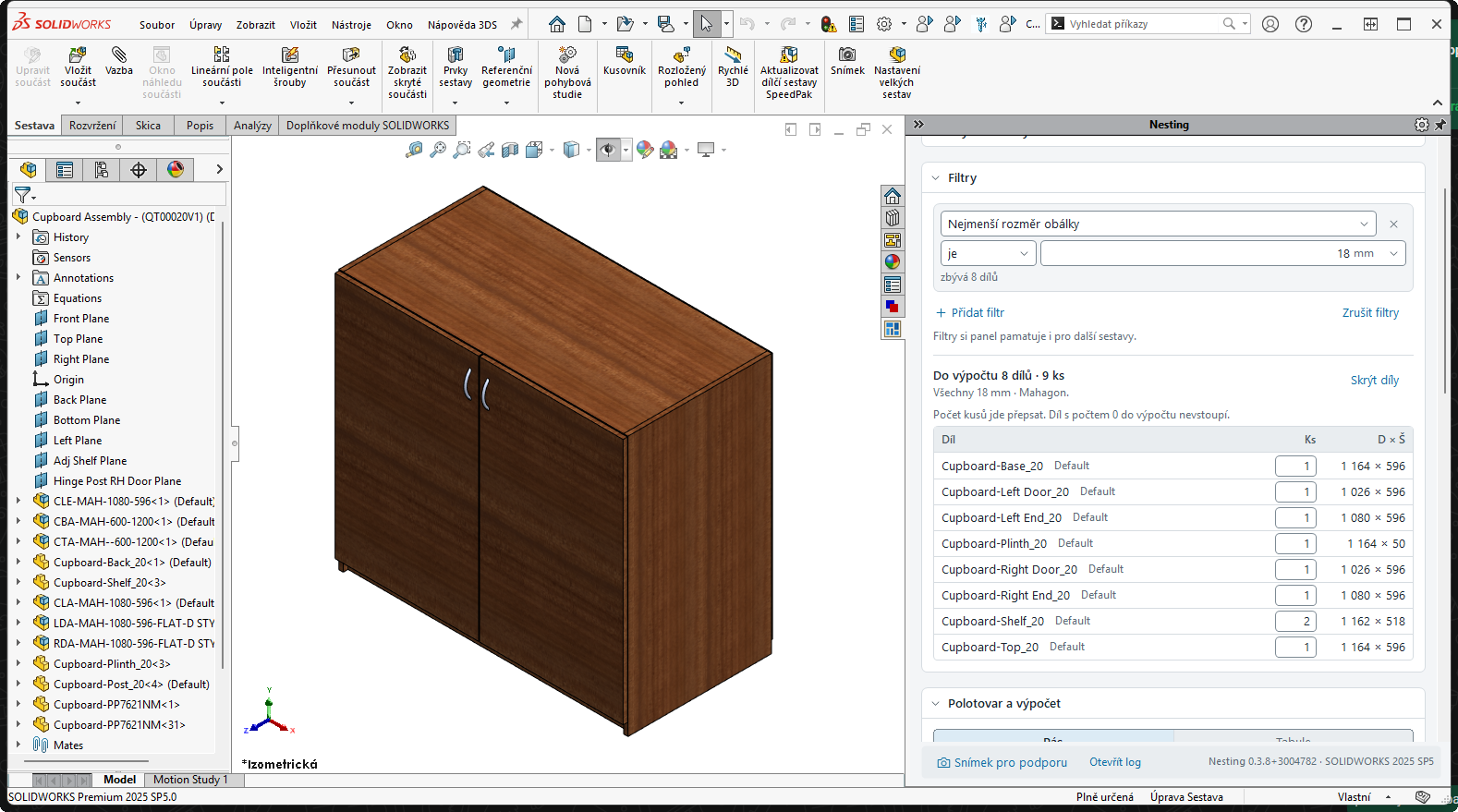 Můžete použít jakýkoli typ modelu sestavy uložené v SolidWorks